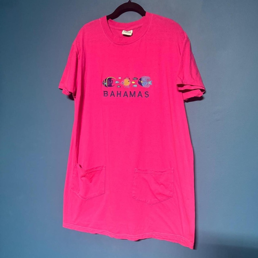 Pink Bahamas T Shirt Dress Women's Size XL Island Dreams Fish Embroidered Swim